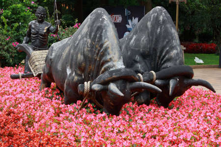 Sculptures in the flowersの写真素材