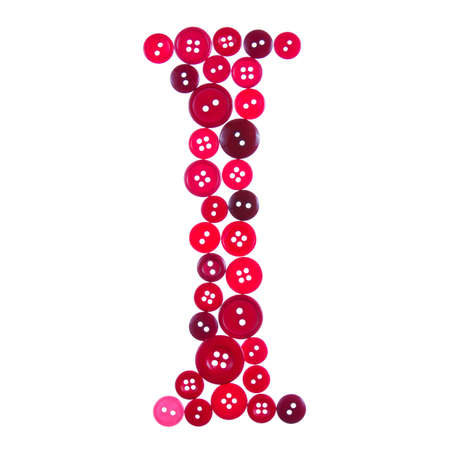 The letter I made of photographed buttons, isolated on a white backgroundの写真素材