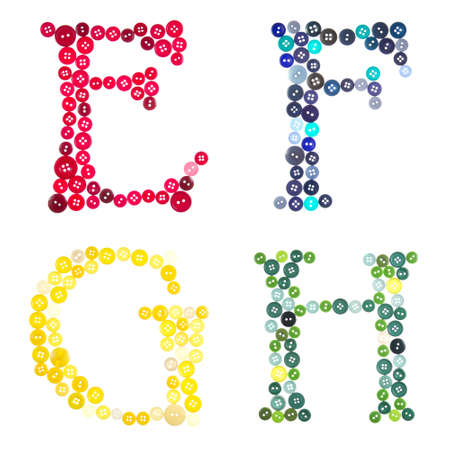 The letters, E, F, G and H made of buttons isolated on a white backgroundの写真素材
