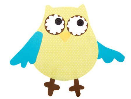 A colorful owl cut out of pape, isolated on a white backgroundの写真素材