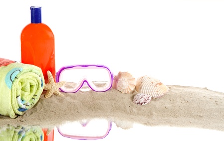 Beach gear still life, isolated on whiteの写真素材