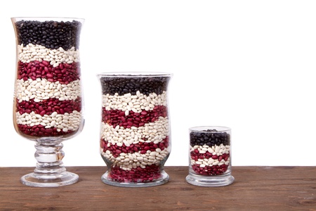 Patriotic still life arrangement, beans in a jar arranged in red, white and blueの写真素材