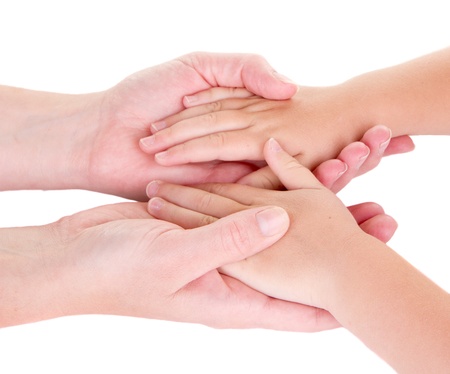 Mother holding childs hands, Isolated on whiteの写真素材