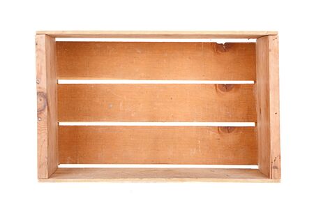 A single wooden crate isolated laying on its side