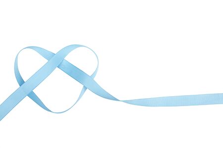blue ribbon in the shape of a heart isolated on whiteの写真素材