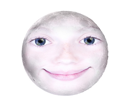 Girls face in the shape of a full moon, photograph isolated on white background: parts of this image furnished by NASAの写真素材