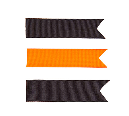 Halloween colored ribbon tags isolated on whiteの写真素材