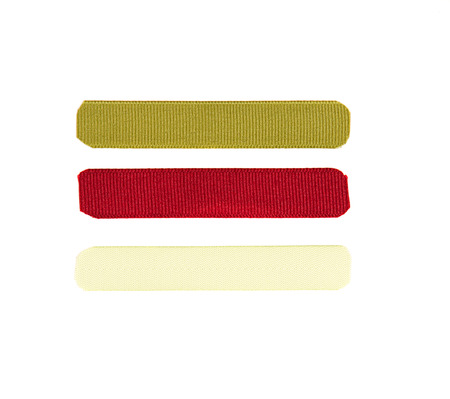 Christmas ribbon tags isolated on a white backgroundの写真素材