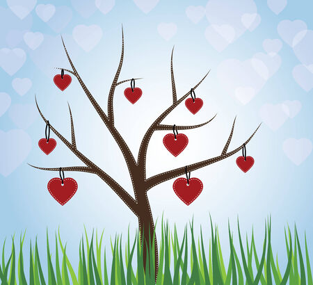 Hearts hanging from a tree with a heart bokeh sky のイラスト素材