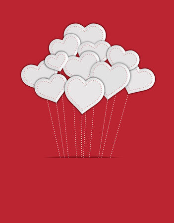 White 3-D heart balloons on red backgroundのイラスト素材