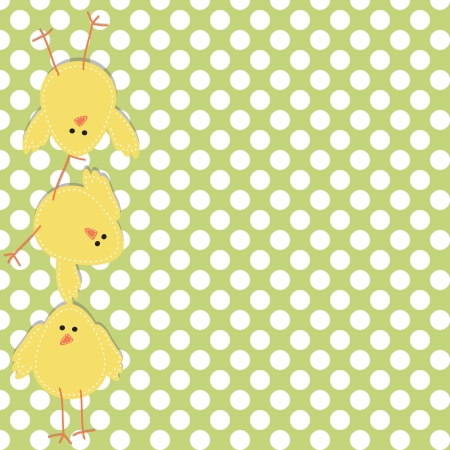 Three chicks stacked on top of each other, with a polka dot backgroundのイラスト素材