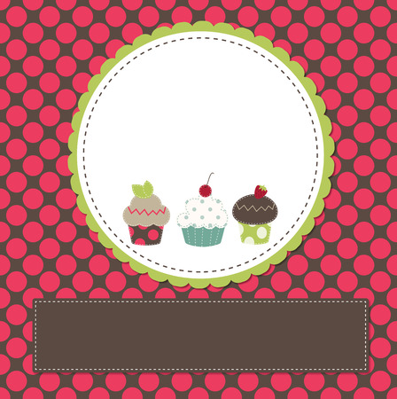 Cupcakes on a retro template copy space for text and scrapboookingのイラスト素材