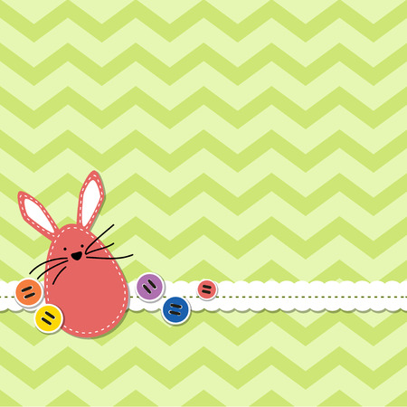 Easter bunny with chevron background, decorated with stitched lace and buttonsのイラスト素材