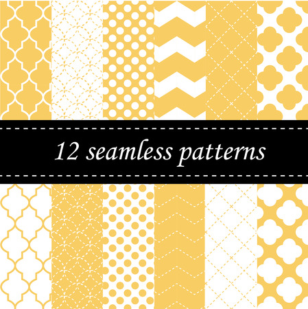 Twelve seamless geometric patterns with quatrefoil, chevron and polka dot designsのイラスト素材
