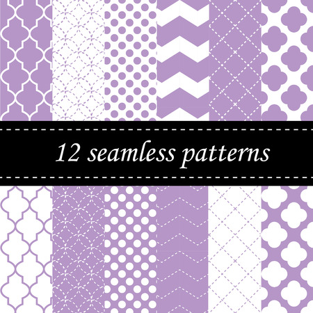 Twelve seamless geometric patterns with quatrefoil, chevron and polka dot designsのイラスト素材