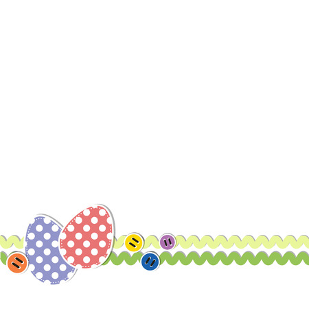 Easter eggs with polka dots, decorated with rick rack ribbon and sewing buttonsのイラスト素材