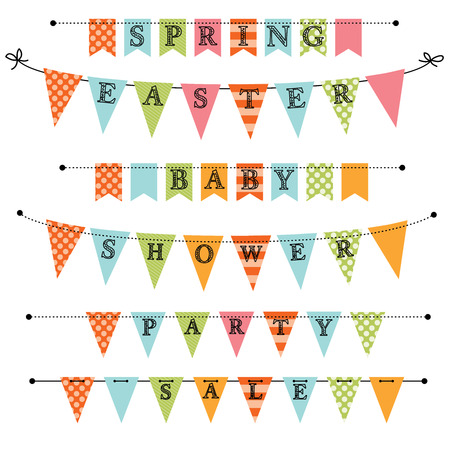 Banner, bunting or swag templates for scrapbooking  parties, spring, Easter, baby showers and sales, on transparent background, in vector formatのイラスト素材