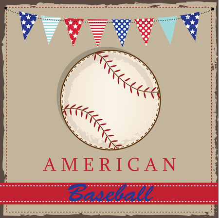 Vintage baseball layout with american patriotic flags or bunting, for scrabooking or cards, vector format.のイラスト素材