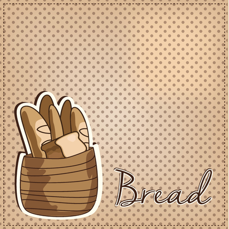 Vintage basket full of bread on polka dot background, vector formatのイラスト素材