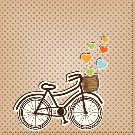 Retro or vintage bicycle with hearts floating out of a basket, on a polka dot background, vector formatのイラスト素材
