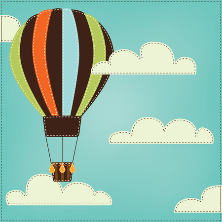 Vintage or retro hot air balloon in sky with cloudsのイラスト素材