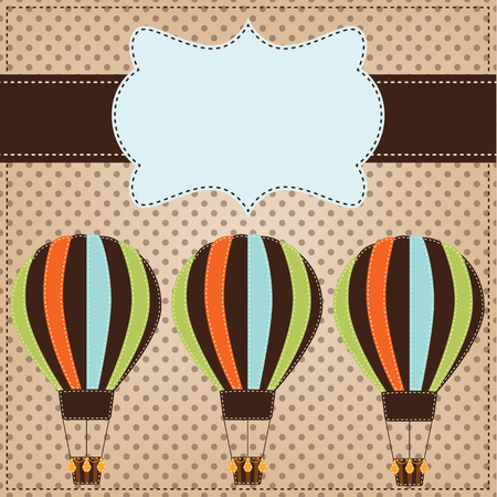 Vintage or retro hot air balloons on polka dot background with text boxのイラスト素材