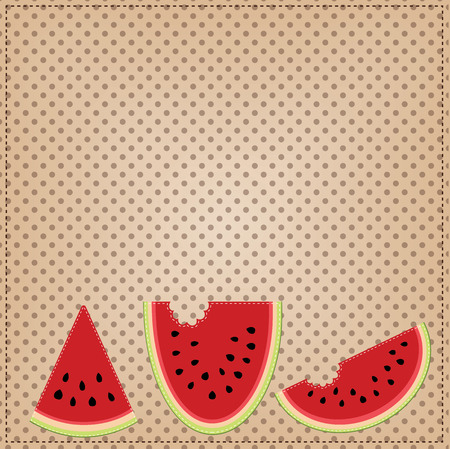 Group of three slices of watermelon, on a polka dot backgroundのイラスト素材