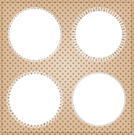 Vintage circle frame layout for photos, text, or scrapbooking. Polka dot background, vector format.のイラスト素材