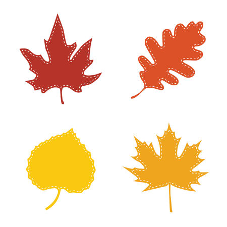Autumn leaves with stitches on a transparent background, vector format.のイラスト素材