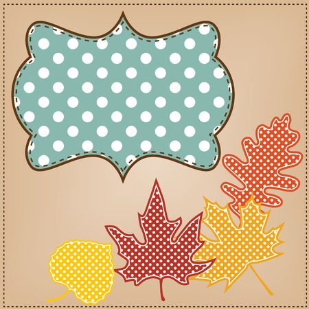 Autumn leaves with polka dot frame for text or photos, scrapbook background, vector formatのイラスト素材