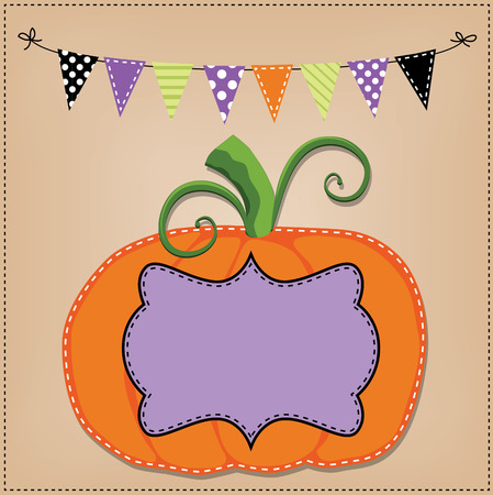 Pumpkin or jack o lantern template or layout with bunting flags or banner, vector formatのイラスト素材