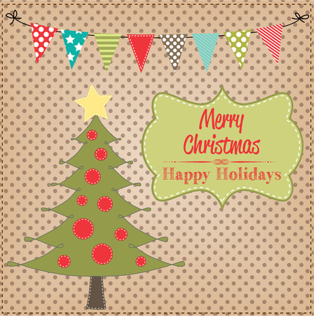Christmas layout with banner or bunting on pokla dot background for scrapbooking or cards, vector formatのイラスト素材