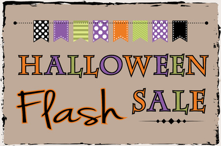 Halloween flash sale template with bunting or banner on brown grunge backgroundのイラスト素材