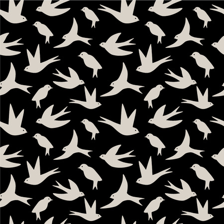 Seamless pattern made of swallow birds on black backgroundのイラスト素材