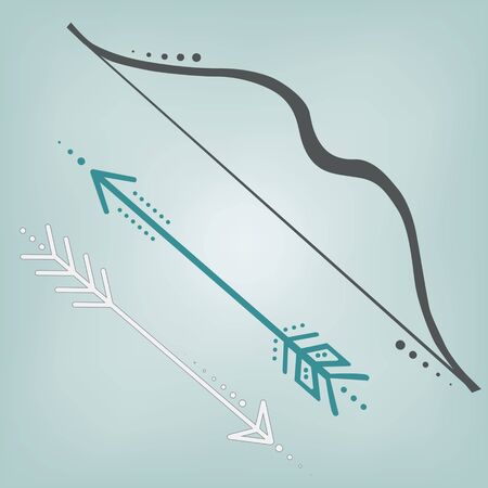 Cute retro bow and arrows on a teal background, square format for scrapbookingのイラスト素材