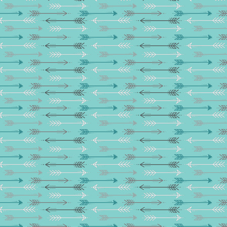 Cute retro arrow seamless pattern, grey, teal and white arrows on a blue background.のイラスト素材