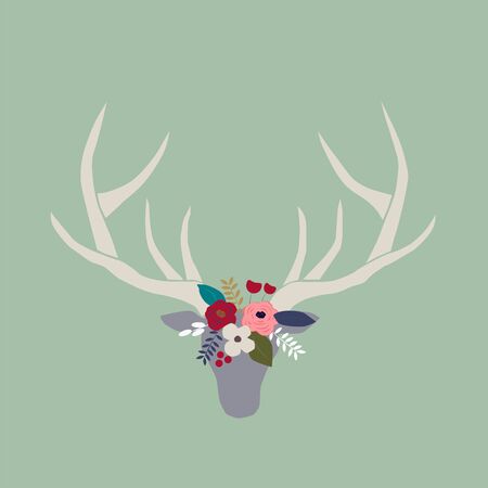 Deer antlers with flowersのイラスト素材