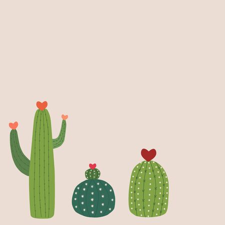 Group of cactus with hearts for valentines dayのイラスト素材