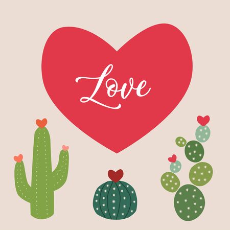 Group of cactus with hearts for valentines dayのイラスト素材