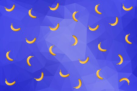 Colorful zine style retro falling banana animation on a blue geometric backgroundの写真素材