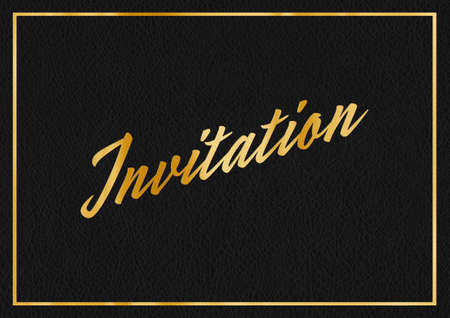 A gold leaf and black leather effect INVITATION typographical graphic illustration with black leather backgroundの写真素材