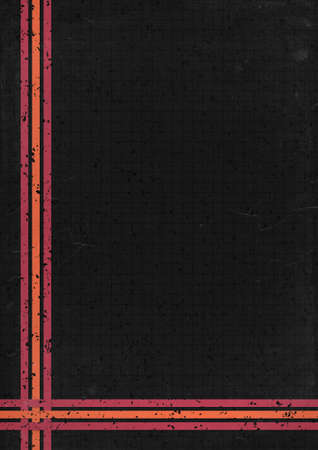 A retro 1970's or 1980's dark graphic background design for use as a product, poster or flyer background with orange and red stripes with corner design and copy spaceの写真素材