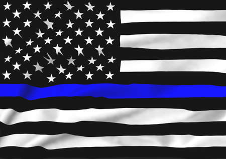 A black, white and blue waving stars and stripes USA American flag in memorial of Police Officers that have died in the line of dutyの写真素材