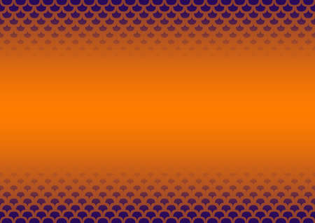A violet and orange background with a geometric shaped top and bottom border with copy spaceの写真素材
