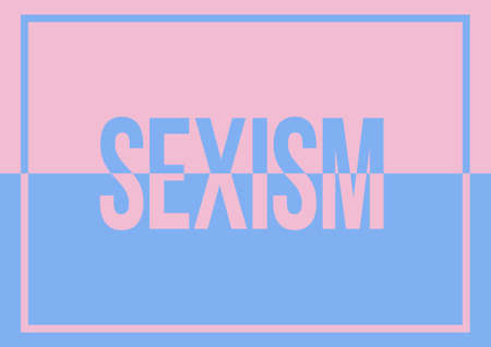 A blue and pink SEXISM text graphic illustration about gender equality and discrimination with copy spaceの写真素材