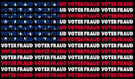 A USA VOTER FRAUD text illustration about the alleged election controversy aligned with the red, white and blue stars and stripes of the American Flagの写真素材