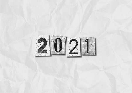 A black and white 2021 Punk Rock music style grunge text collage graphic illustration with copy spaceの写真素材