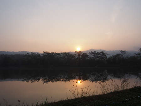 sunrise over lakeの写真素材