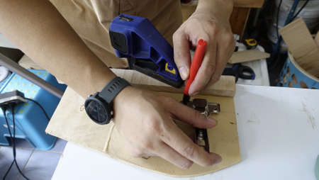 carpenter working on the woodの写真素材