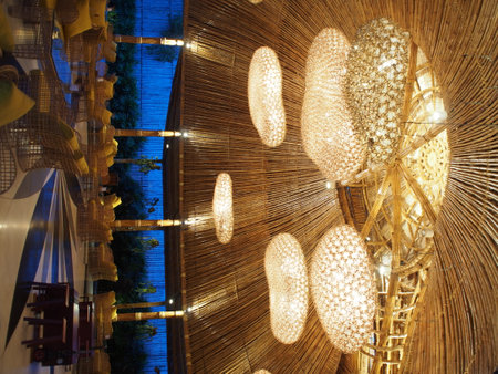 Ceiling lamp decoration in a shopping center, closeup of photoの写真素材